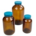 8.5 oz. Safety-Coated Amber Glass Wide Mouth Bottle with 45/400 Cap with F217 & PTFE Liner