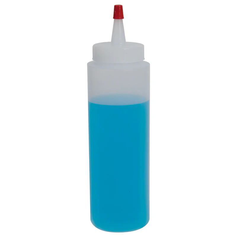 8 oz. Natural LDPE Wide Mouth Cylindrical Bottle with 38/400 Natural Yorker Dispensing Cap with Regular Red Tip