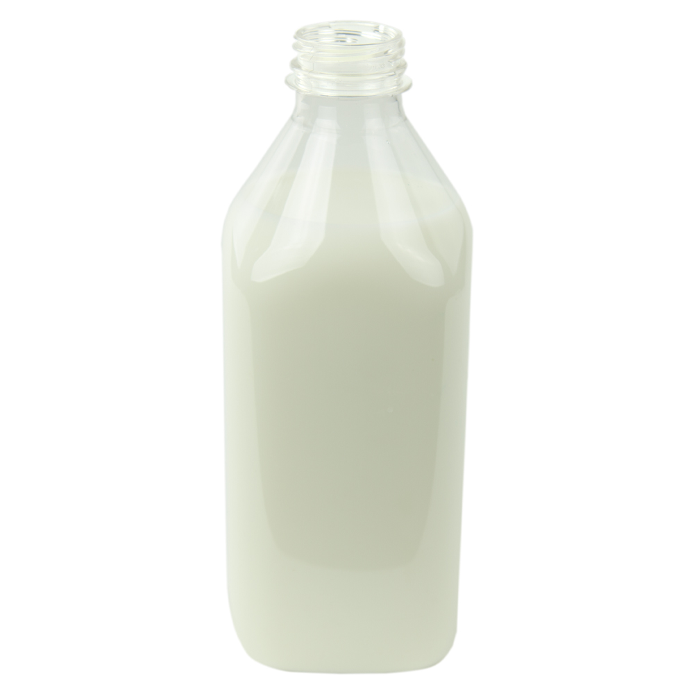 1 Liter Clear PET Square Beverage Bottle with 38mm DBJ Neck (Cap