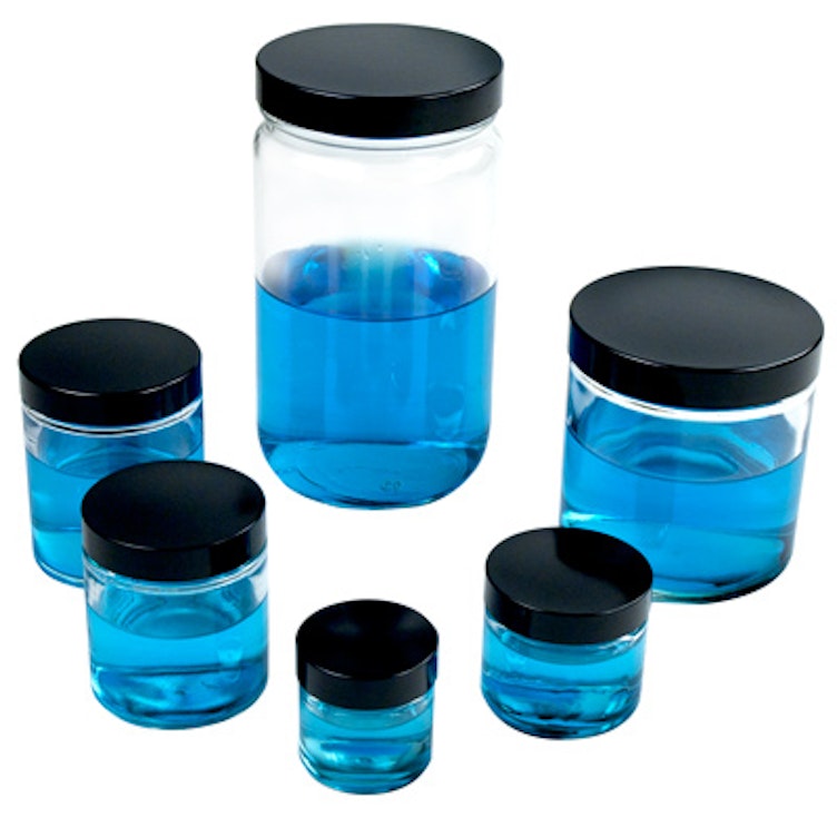 16 oz. Straight-Sided Wide Mouth Glass Rounds with 89/400 Pulp/Vinyl-Lined Caps
