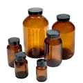 1 oz. Amber Glass Wide Mouth Packer Bottles with 28/400 P Caps