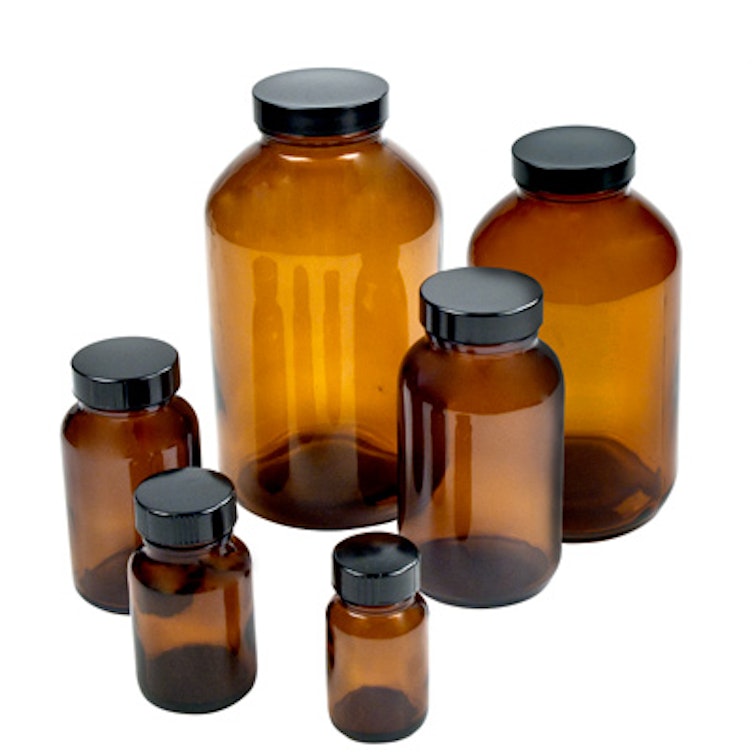 4 oz. Amber Glass Wide Mouth Packer Bottles with 38/400 P Caps