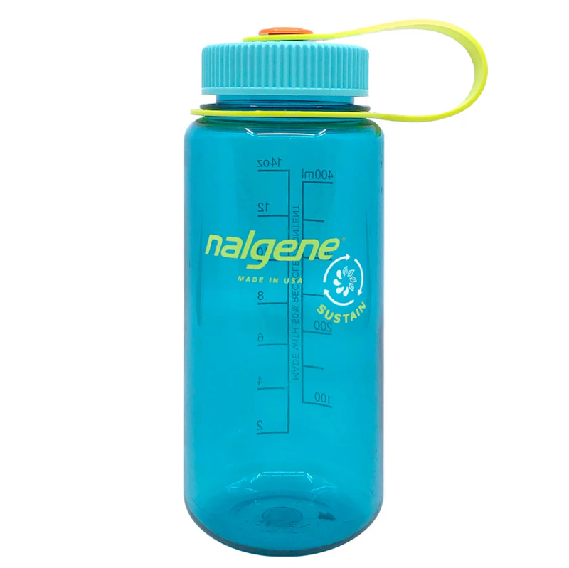 16 oz. Cerulean Blue Wide Mouth Nalgene® Sustain Bottle & Cap with Lime Green Loop