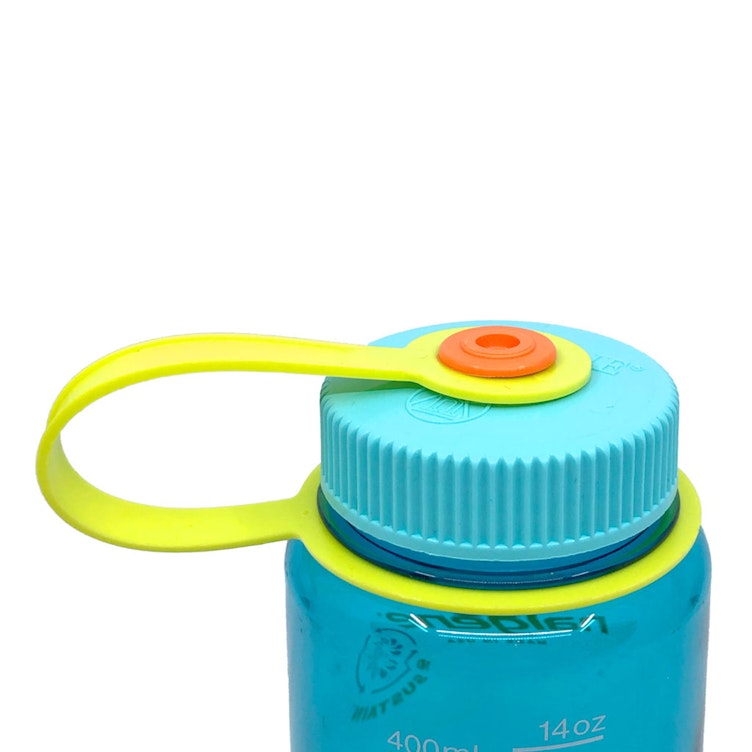 16 oz. Cerulean Blue Wide Mouth Nalgene® Sustain Bottle & Cap with Lime Green Loop
