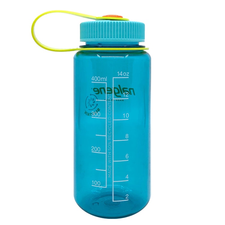 16 oz. Cerulean Blue Wide Mouth Nalgene® Sustain Bottle & Cap with Lime Green Loop