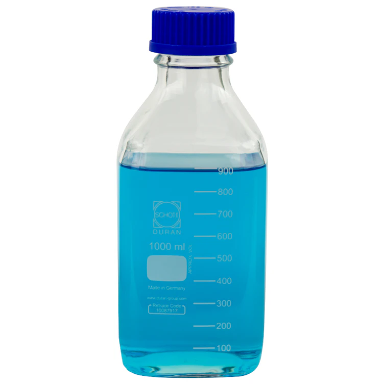 1000mL Clear Glass Square Media Storage Bottle with GL45 Cap