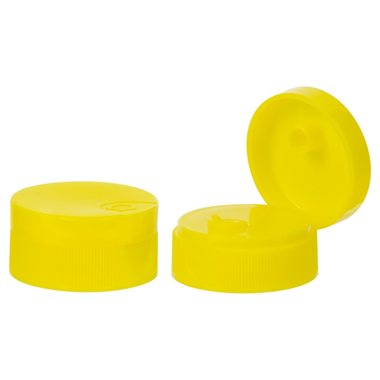 28/400 Yellow Ribbed Snap-Top Dispensing Cap with 0.25" Orifice