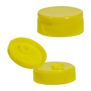 38/400 Yellow Ribbed Snap-Top Dispensing Cap with 0.375" Orifice