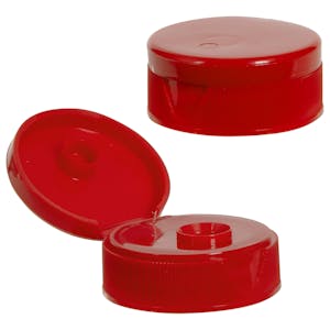 38/400 Red Ribbed Snap-Top Dispensing Cap with 0.375" Orifice