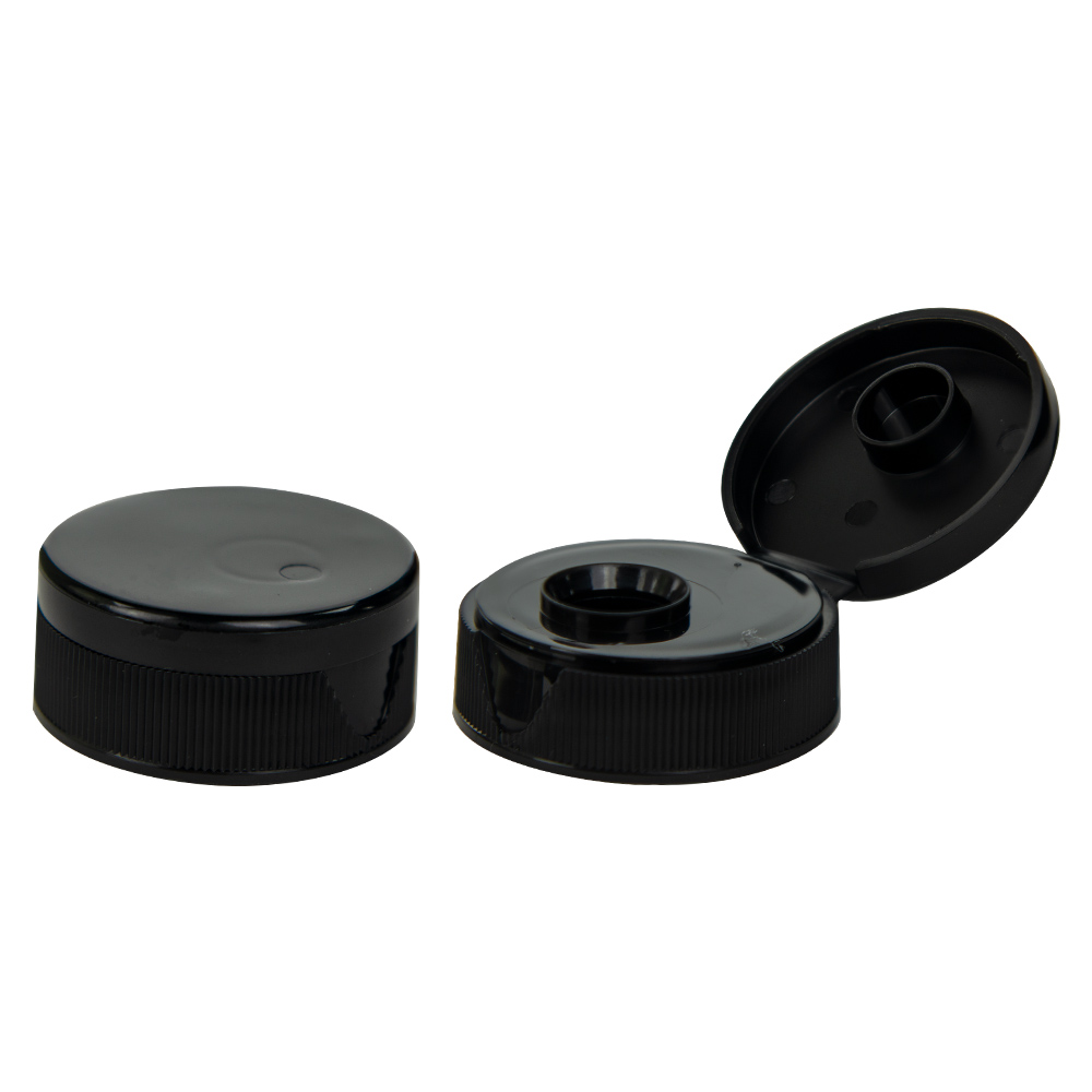 38/400 Black Ribbed Snap-Top Dispensing Cap with 0.5