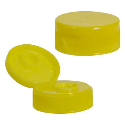 38/400 Yellow Ribbed Snap-Top Dispensing Cap with 0.5" Orifice