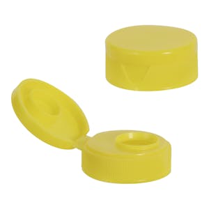 38/400 Yellow Ribbed Snap-Top Dispensing Cap with 0.6875" Orifice