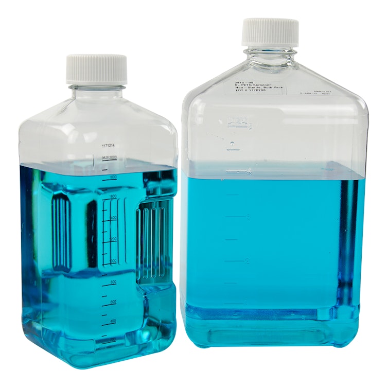 5 Liter Sterile Square Nalgene™ PETG Biotainer™ Bottle with Handle & 48mm Cap - Case of 6