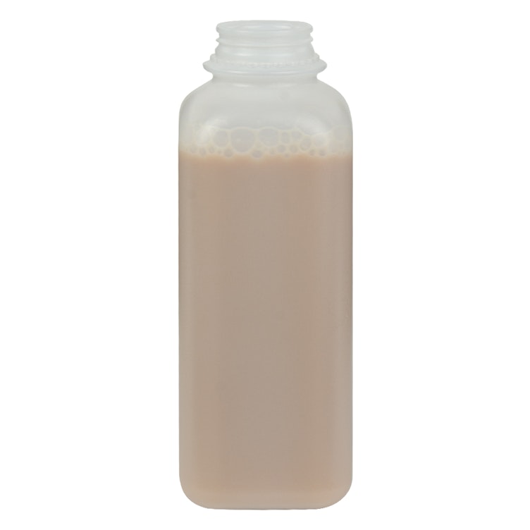 16 oz. Natural HDPE Square Bottle with 38mm DBJ Neck (Cap Sold Separately)