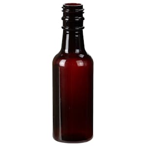 1.7 oz. Transparent Amber PET Round Sauce Bottle with 18mm KERR Neck (Cap Sold Separately)
