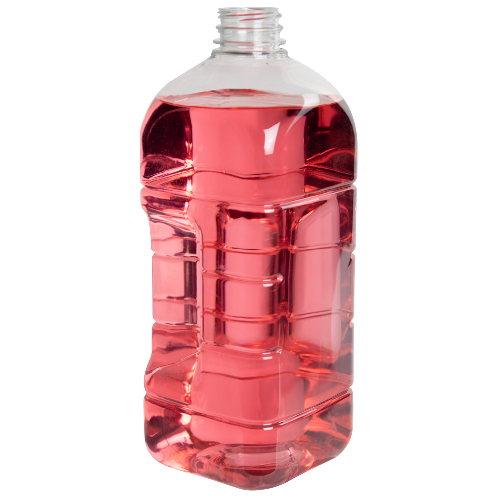64 oz. Clear PET French Square Bottle with 38mm DBJ Neck