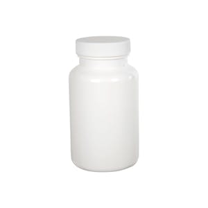 225cc/7.6 oz. White HDPE Packer Bottle with 45/400 White Ribbed Cap with F217 Liner