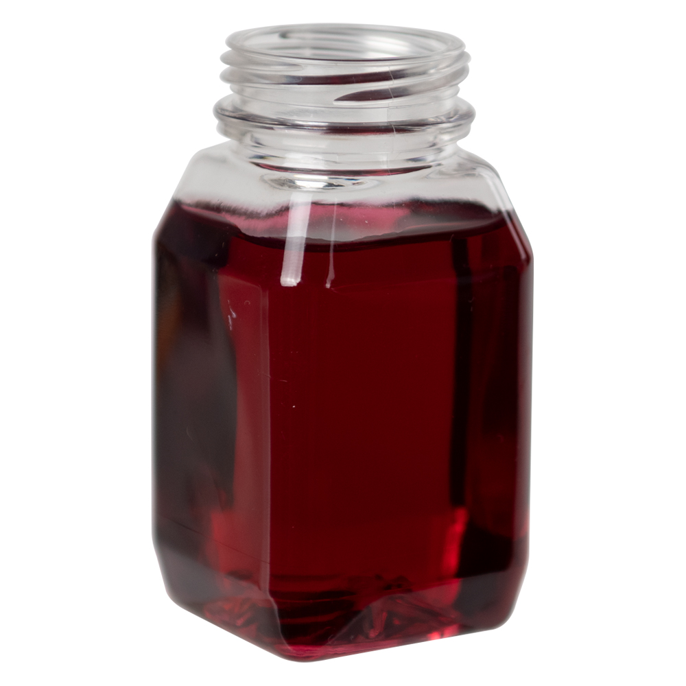 4 oz. Clear PET WH Square Beverage Bottle with 38mm DBJ Neck (Cap
