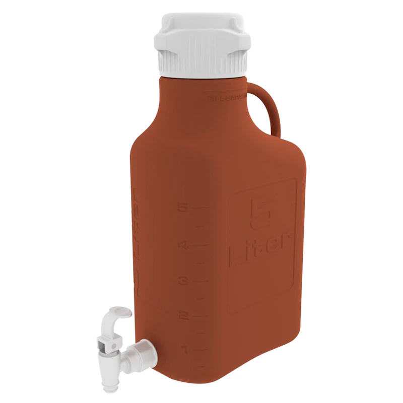 5 Liter Amber EZgrip® HDPE Carboy with 83mm Closed Cap & Spigot