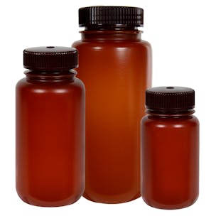Thermo Scientific™ Nalgene™ Wide Mouth Translucent Amber HDPE Packaging Bottles with Caps