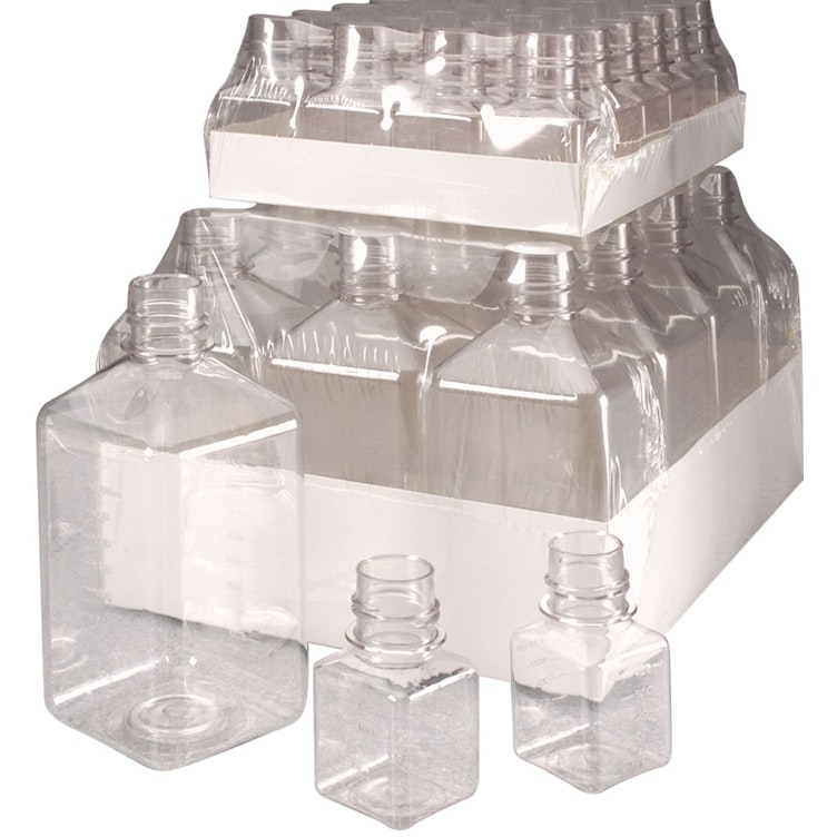 1000mL Nalgene™ Sterile Square PET Media Bottle with 38/430 Neck - Case of 24 (Cap Sold Separately)