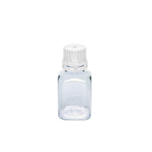 60mL PETG Graduated Square Sterile Bottles with 24/415 White Tamper Evident Caps