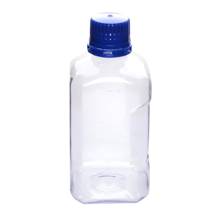 2000mL PETG Graduated Square Sterile Bottles with 53B  Blue Tamper Evident Caps