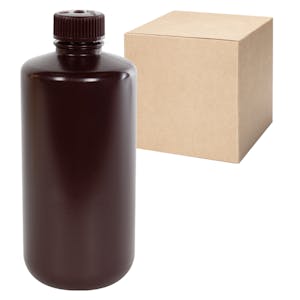 16 oz./500mL Nalgene™ HDPE Narrow Mouth Amber Bottles with 28mm Caps - Case of 48