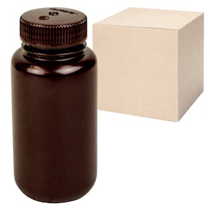 8 oz./250mL Nalgene™ Lab Quality Amber HDPE Wide Mouth Bottles with 43mm Caps - Case of 72