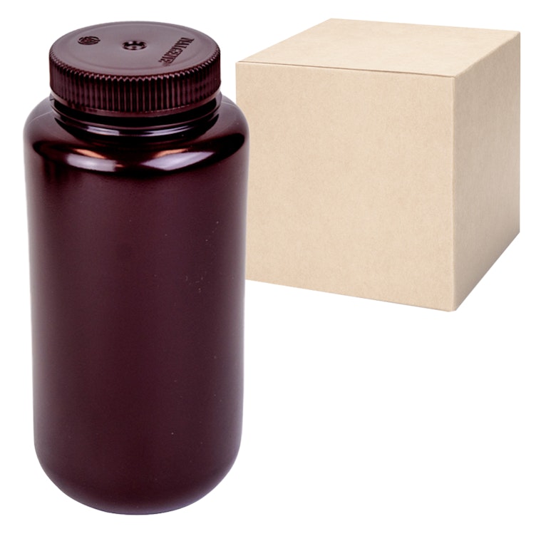 32 oz./1000mL Nalgene™ Lab Quality Amber HDPE Wide Mouth Bottles with 63mm Caps - Case of 24