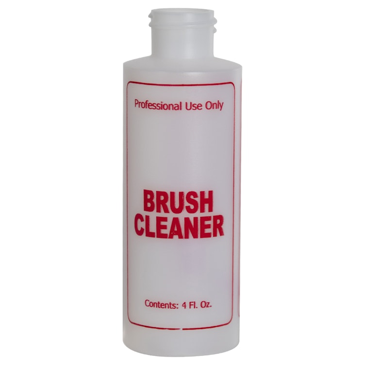 4 oz. Natural HDPE Cylinder Bottle with 24/410 Neck & Red "Brush Cleaner" Embossed (Caps Sold Separately)