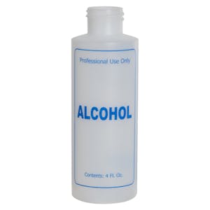 4 oz. Natural HDPE Cylinder Bottle with 24/410 Neck & Blue "Alcohol" Embossed (Caps Sold Separately)