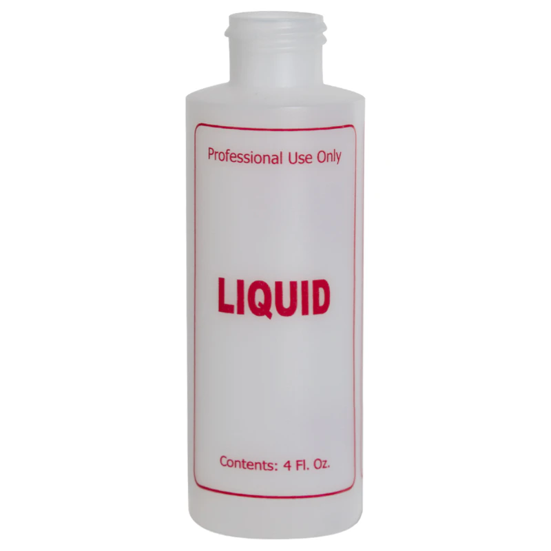 4 oz. Natural HDPE Cylinder Bottle with 24/410 Neck & Red "Liquid" Embossed (Cap sold Separately)