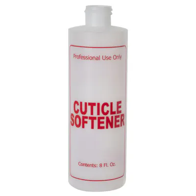 8 oz. Natural HDPE Cylinder Bottle with 24/410 Neck & Red "Cuticle Softener" Embossed (Cap sold Separately)