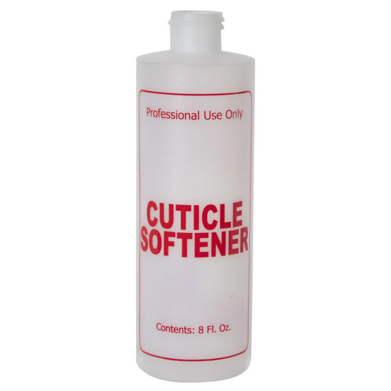 8 oz. Natural HDPE Cylinder Bottle with 24/410 Neck & Red "Cuticle Softener" Embossed (Cap sold Separately)