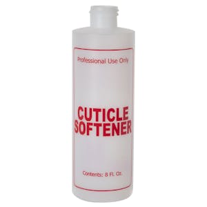 8 oz. Natural HDPE Cylinder Bottle with 24/410 Neck & Red "Cuticle Softener" Embossed (Caps Sold Separately)