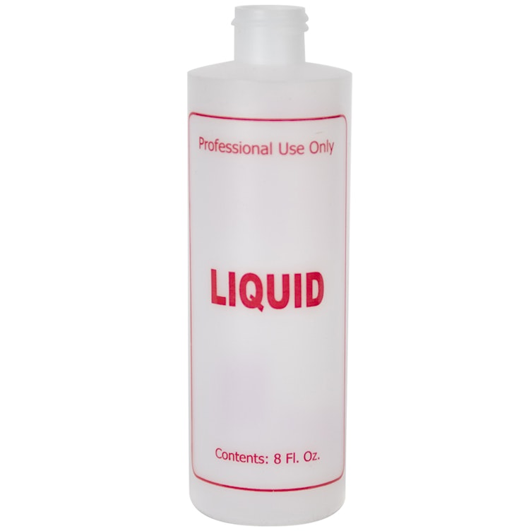 8 oz. Natural HDPE Cylinder Bottle with 24/410 Neck & Red "Liquid" Embossed (Cap sold Separately)