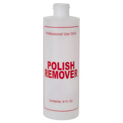 8 oz. Natural HDPE Cylinder Bottle with 24/410 Neck & Red "Polish Remover" Embossed (Cap sold Separately)