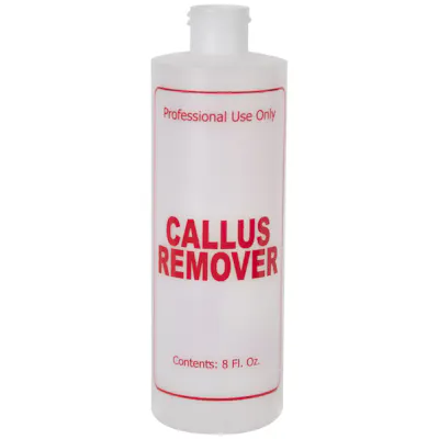 8 oz. Natural HDPE Cylinder Bottle with 24/410 Neck & Red "Callus Remover" Embossed (Cap sold Separately)