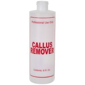 8 oz. Natural HDPE Cylinder Bottle with 24/410 Neck & Red "Callus Remover" Embossed (Caps Sold Separately)