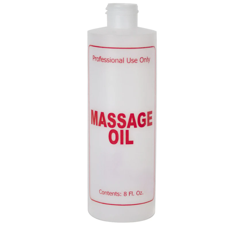 8 oz. Natural HDPE Cylinder Bottle with 24/410 Neck & Red "Massage Oil" Embossed (Cap sold Separately)