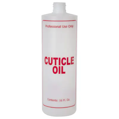 16 oz. Natural HDPE Cylinder Bottle with 24/410 Neck & Red "Cuticle Oil" Embossed (Cap sold Separately)