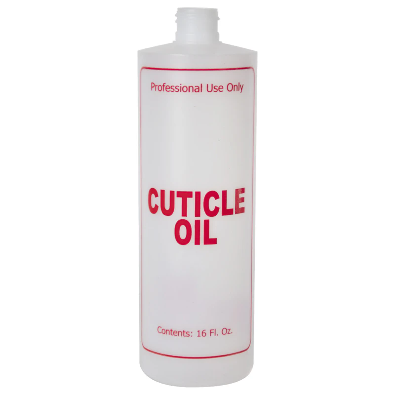 16 oz. Natural HDPE Cylinder Bottle with 24/410 Neck & Red "Cuticle Oil" Embossed (Cap sold Separately)