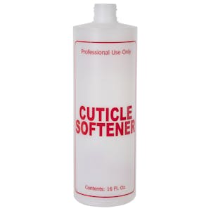 16 oz. Natural HDPE Cylinder Bottle with 24/410 Neck & Red "Cuticle Softener" Embossed (Caps Sold Separately)