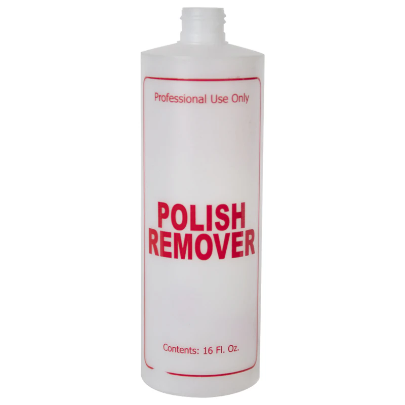 16 oz. Natural HDPE Cylinder Bottle with 24/410 Neck & Red "Polish Remover" Embossed (Cap sold Separately)