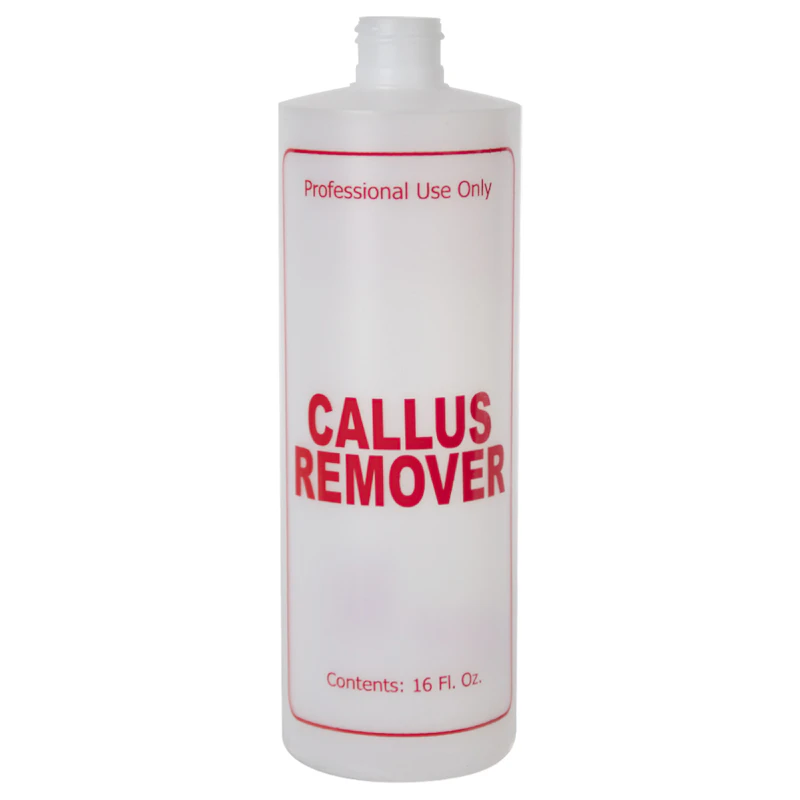 16 oz. Natural HDPE Cylinder Bottle with 24/410 Neck & Red "Callus Remover" Embossed (Cap sold Separately)