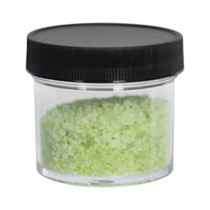 1 oz. Clear Polystyrene Straight-Sided Round Jar with 43/400 Black Ribbed Cap with F217 Liner