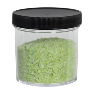 6 oz. Clear Polystyrene Straight-Sided Round Jar with 70/400 Black Ribbed Cap with F217 Liner