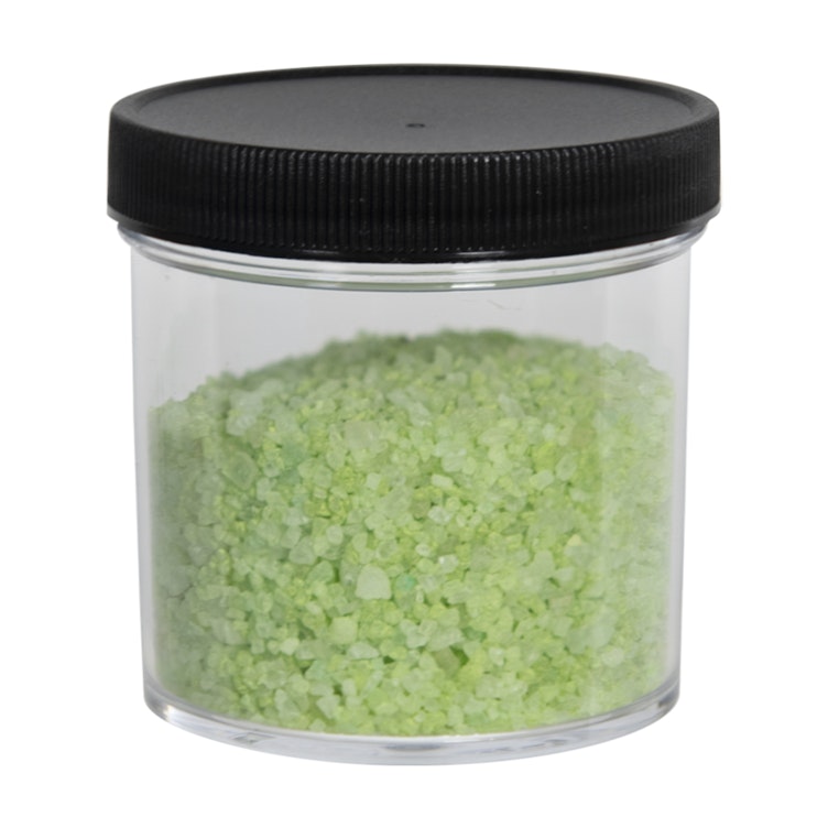 6 oz. Clear Polystyrene Straight-Sided Round Jar with 70/400 Black Ribbed Cap with F217 Liner