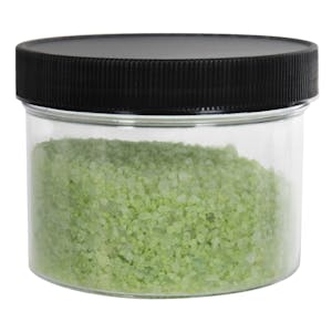 8 oz. Clear Polystyrene Straight-Sided Round Jar with 89/400 Black Ribbed Cap with F217 Liner
